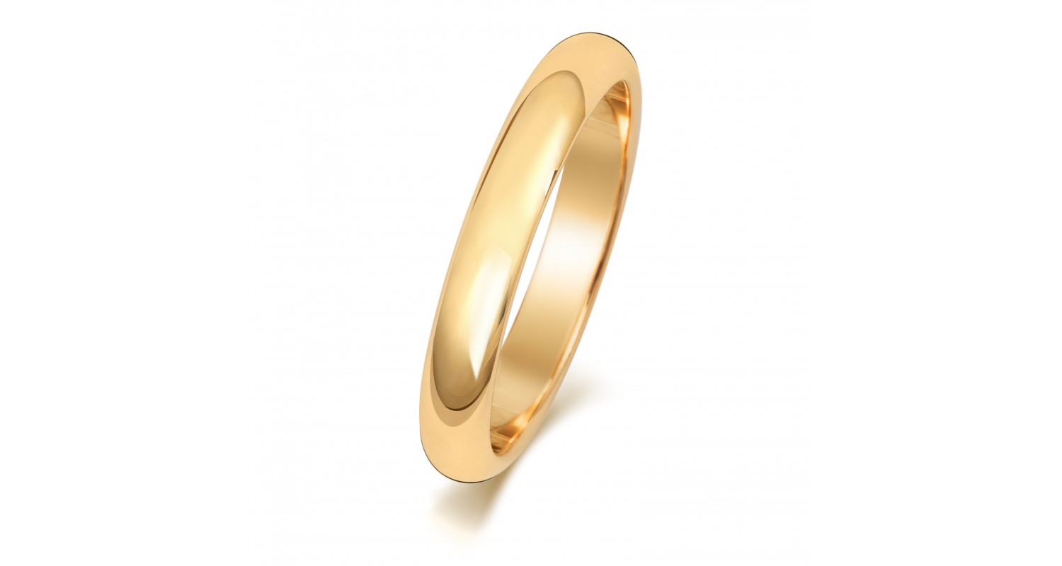 9ct Yellow Gold D Shape 3mm Heavyweight Band